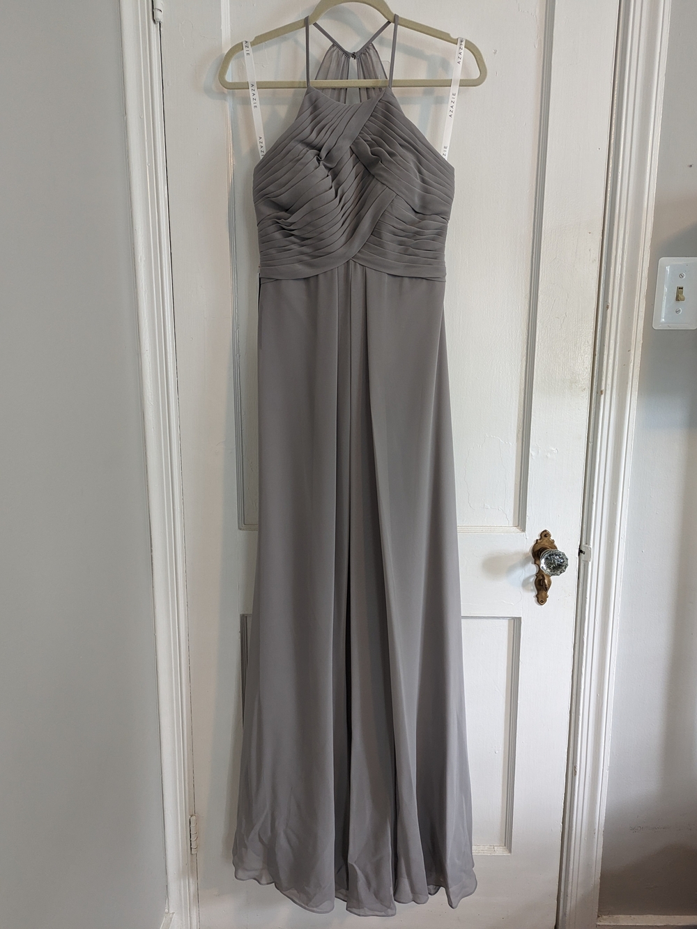 NWT Azazie Ginger Halter Maxi Dress In Silver